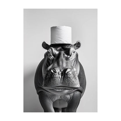 Funny Bathroom Wall Art Poster – Black & White Animal Toilet Paper Print