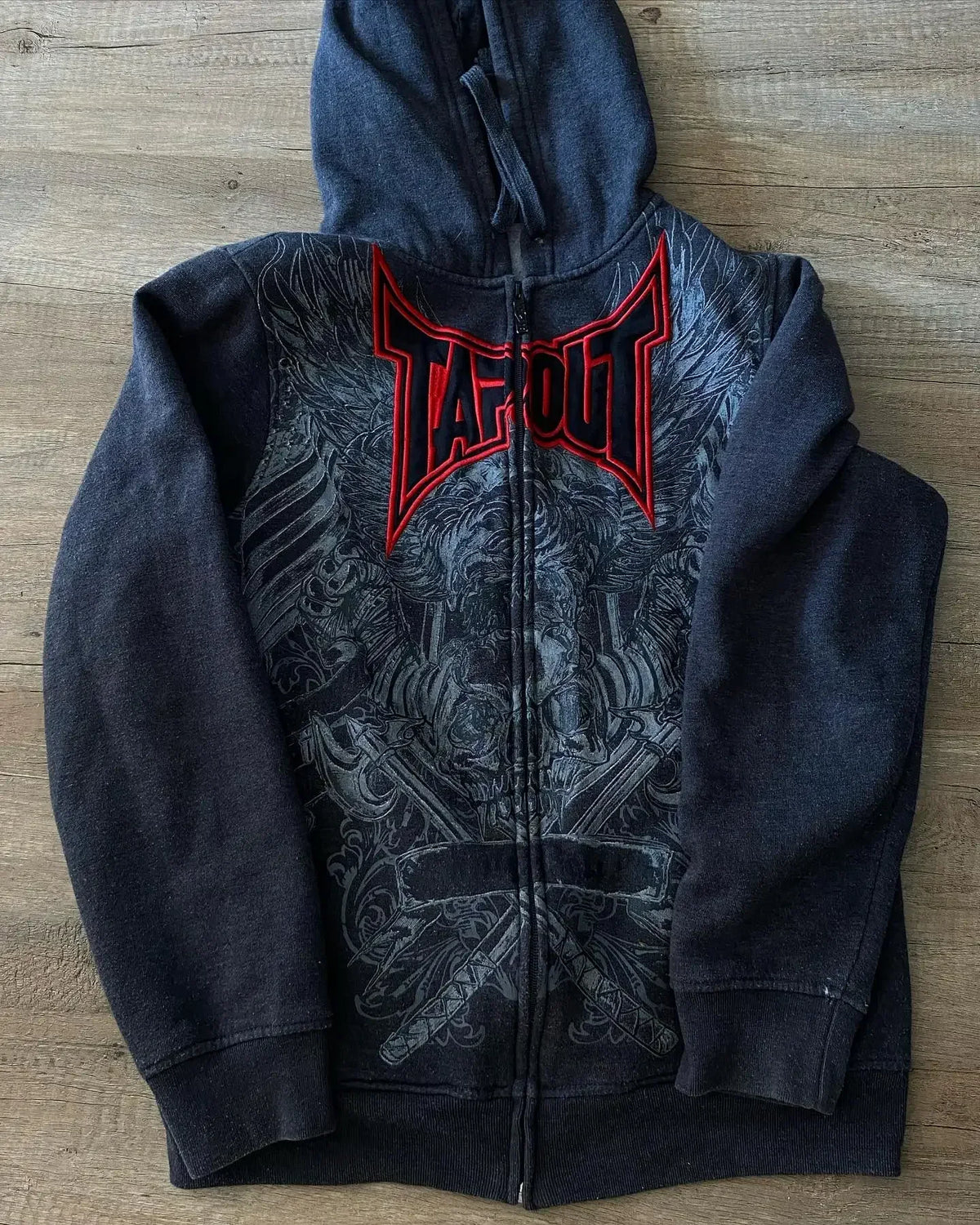 Green Tapout Graphic Zip Hoodie – Y2K Hip Hop Oversized Sweatshirt