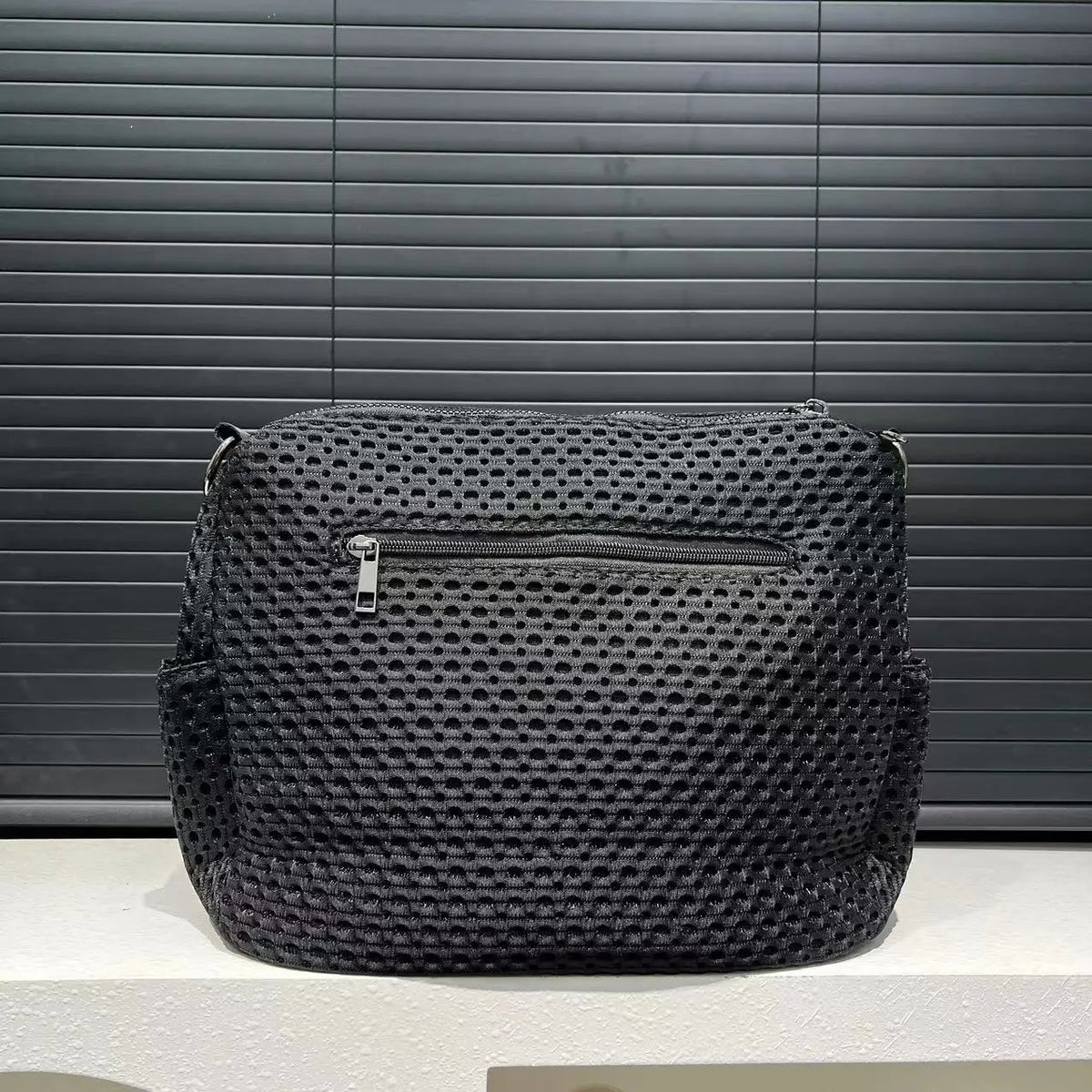 Neutral Mesh Spliced Nylon Shoulder Bag