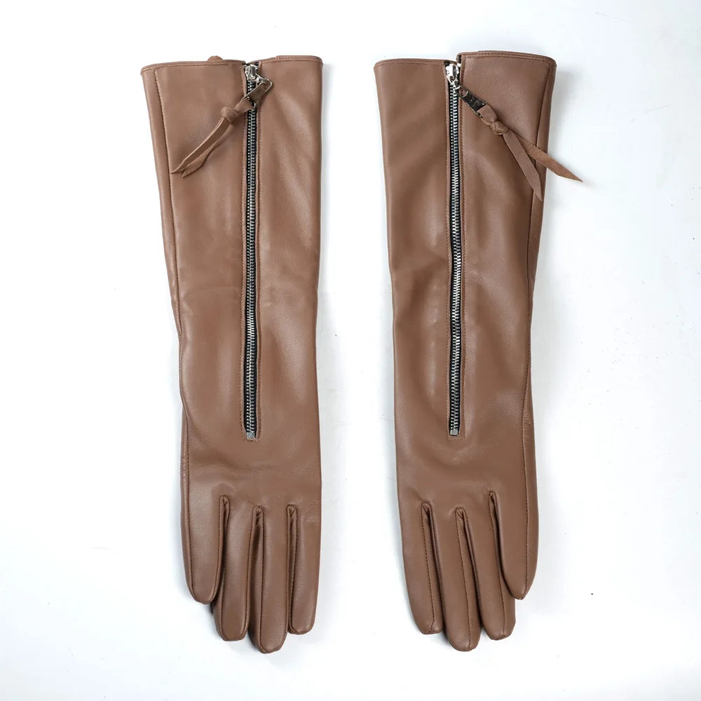 Women's Long Leather Gloves with Zipper – Opera & Evening