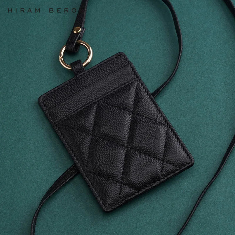 Leather ID Badge Card Holder Lanyard for Women