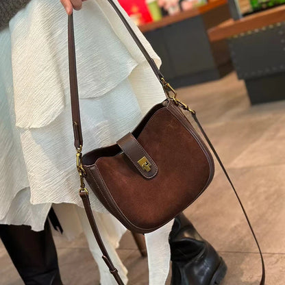 Women's Suede Leather Shoulder Bag – Luxury Mini Satchel Handbag