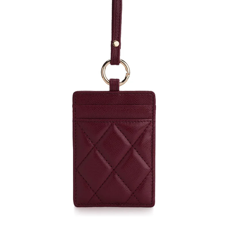 Leather ID Badge Card Holder Lanyard for Women