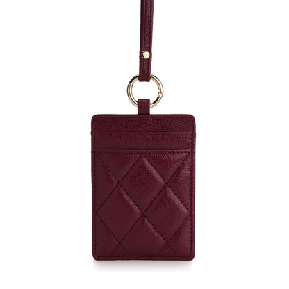 Leather ID Badge Card Holder Lanyard for Women