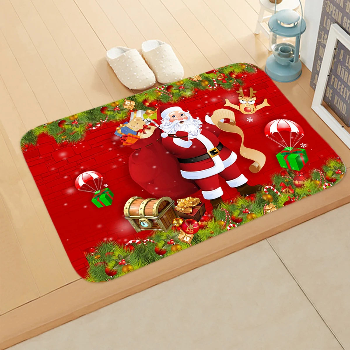 Santa Claus Christmas Doormat – Flannel Welcome Mat for Home