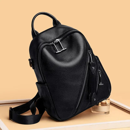 Genuine Leather Women's Backpack – Luxury Cowhide Casual Bag