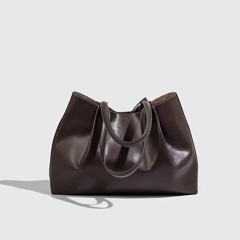 Ruched PU Leather Handbag for Women – Large Shoulder Bag