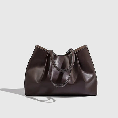 Ruched PU Leather Handbag for Women – Large Shoulder Bag
