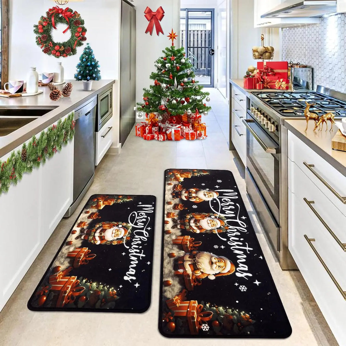 Christmas Kitchen Rug Set 2-Piece – Red Buffalo Plaid Holiday Mat