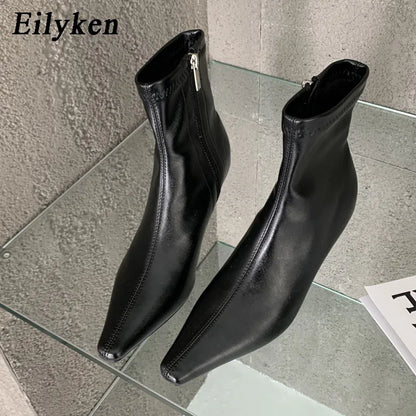 Pointed Toe Chelsea Ankle Boots – Thin Heel Zip-Up