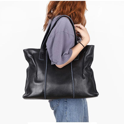 Genuine Leather Women's Large Tote Bag – Soft Cowhide Shoulder Bag