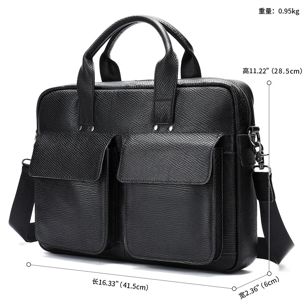 Genuine Leather Briefcase – Men's 16" Laptop Messenger Bag