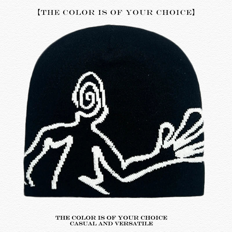 Jacquard Figure Beanie Hat – Unisex Streetwear Knit Cap
