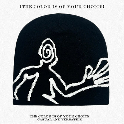 Jacquard Figure Beanie Hat – Unisex Streetwear Knit Cap
