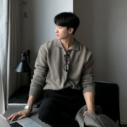 Men's Polo Neck Knit Sweater – Korean Style Pullover
