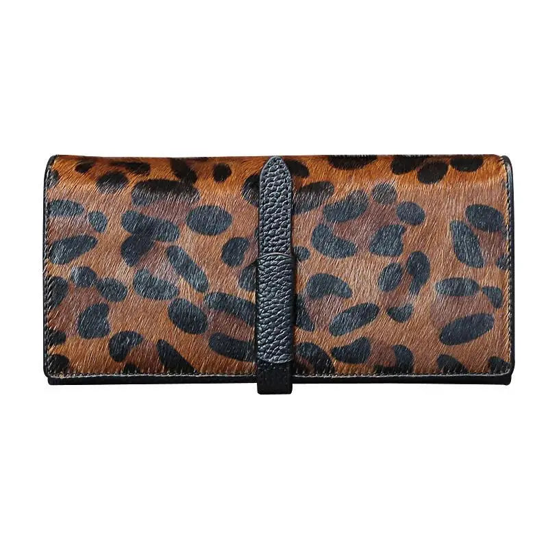 Leopard Print Genuine Leather Long Wallet for Women