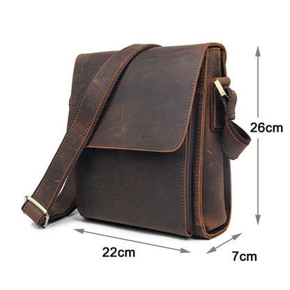 Men's Genuine Leather Messenger Bag – Vintage Crazy Horse Crossbody