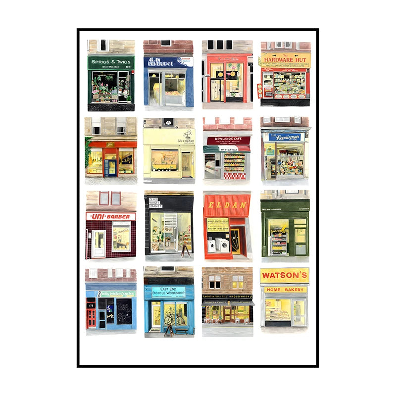 Glasgow Bookshops Wall Art Poster – Watercolor Illustrated Print