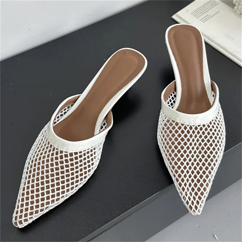 Eilyken Mesh Pointed Toe Mule Heels – Women's Hollow Out Slingback