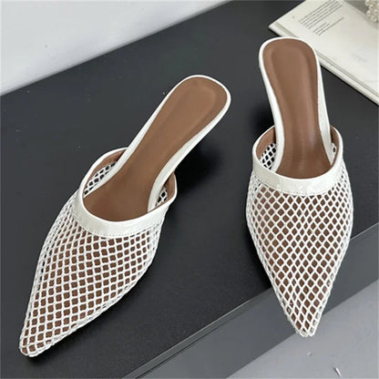 Eilyken Mesh Pointed Toe Mule Heels – Women's Hollow Out Slingback