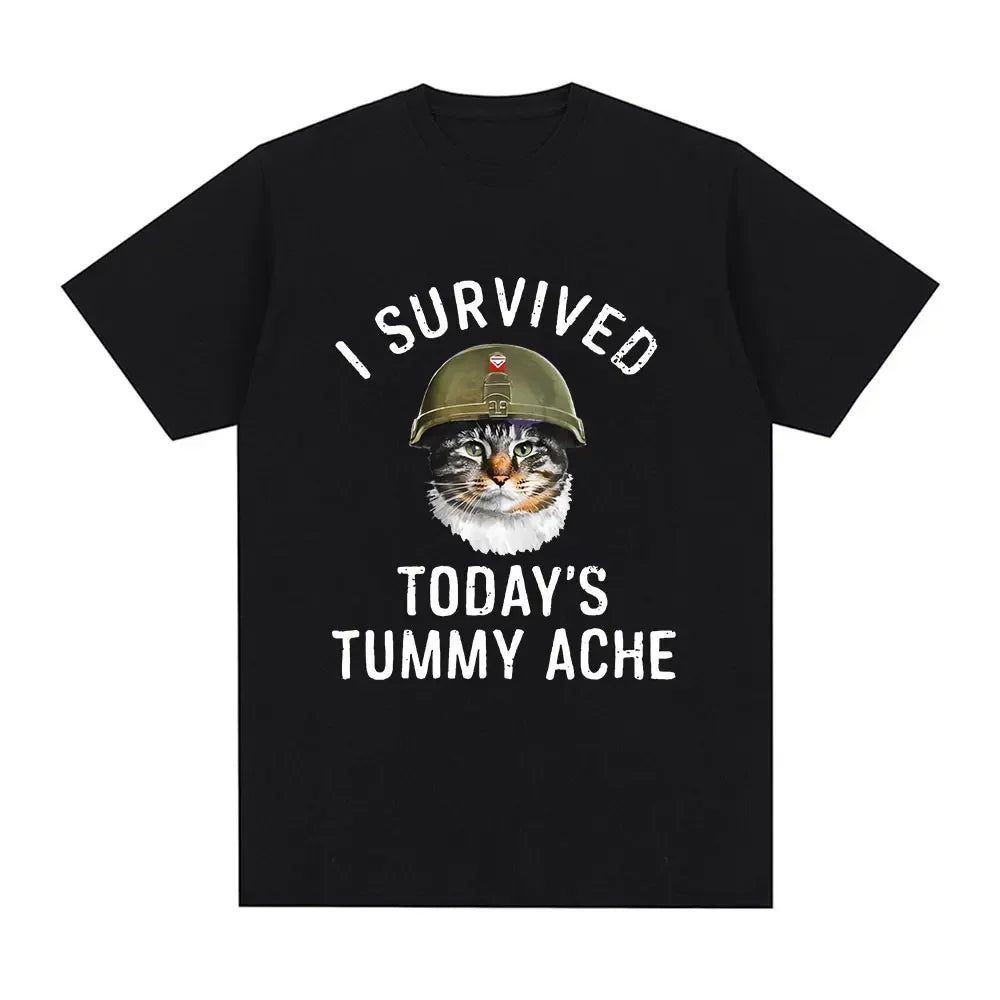 Funny Cat Meme T-Shirt – I Survived Today's Tummy Ache