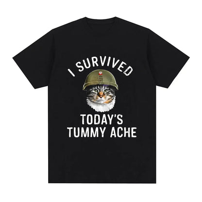 Funny Cat Meme T-Shirt – I Survived Today's Tummy Ache