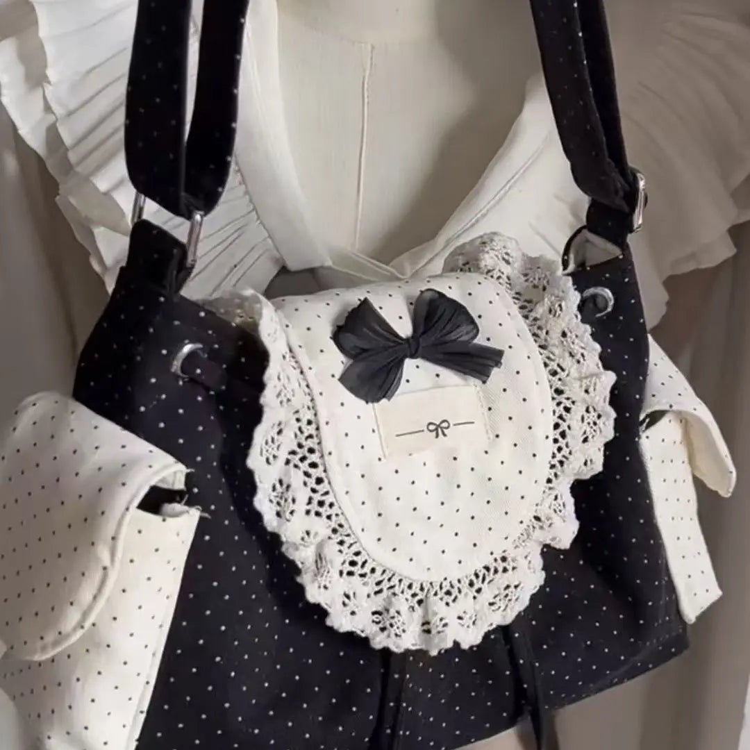 Retro Dot Cute Bow Black Crossbody Bags