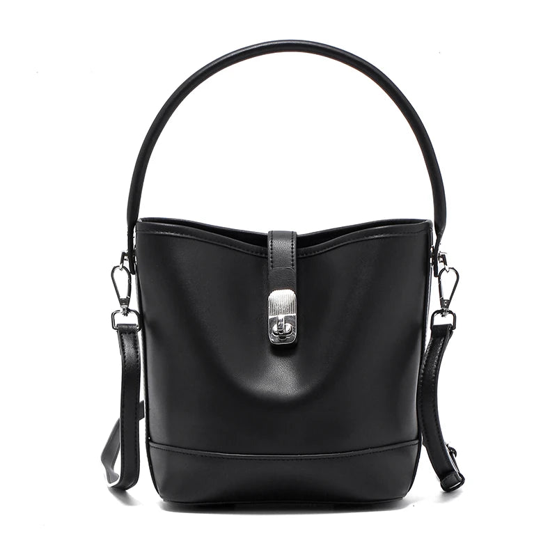 Genuine Leather Bucket Bag – Women's Crossbody Shoulder Handbag