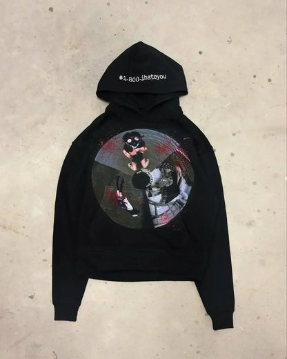 Y2K Graphic Print Oversized Hoodie – Women's Goth Grunge Streetwear Sweatshirt