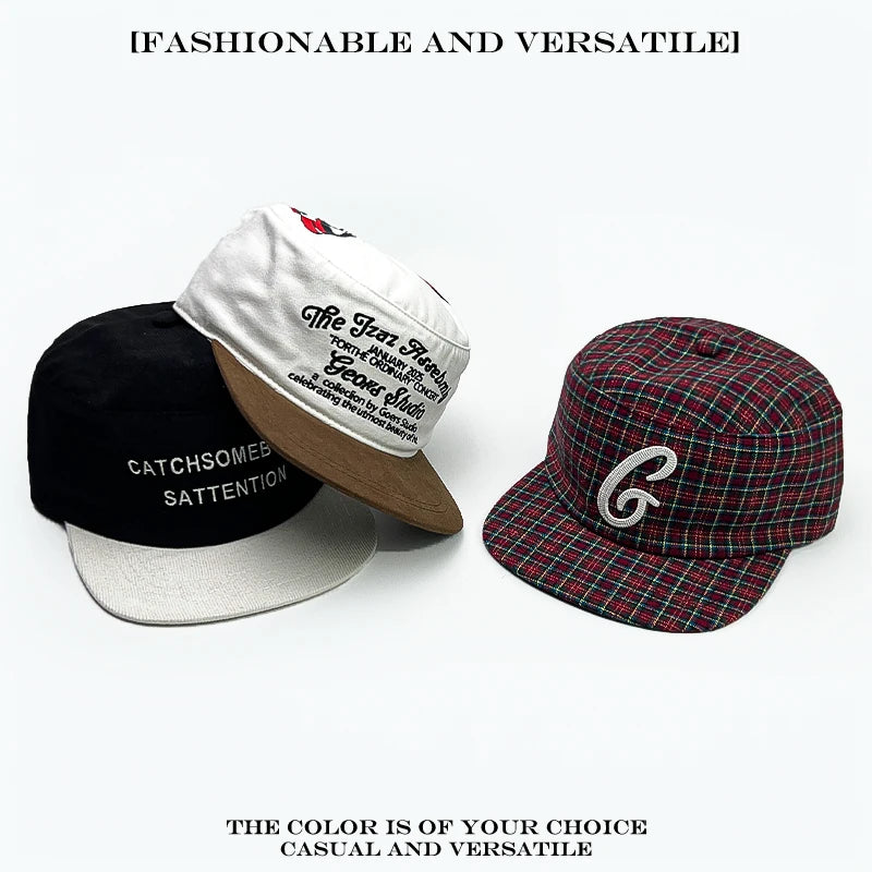 Retro Flat Brim Baseball Cap – Letter Embroidery Unisex Hat