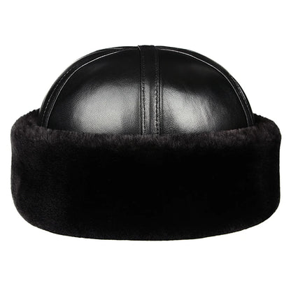Men's Genuine Leather Brimless Skullcap with Faux Fur Lining