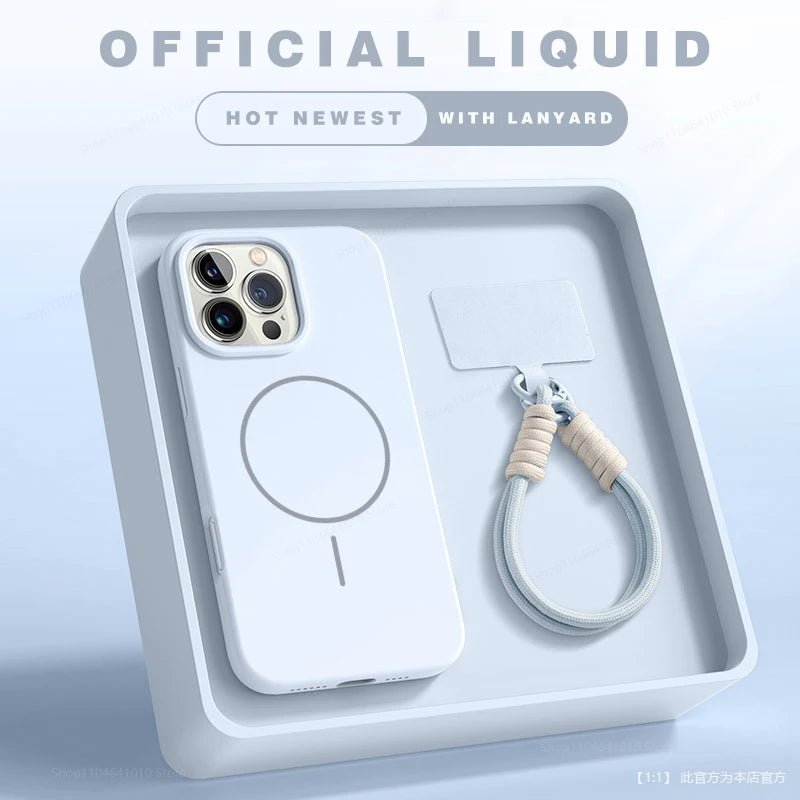 MagSafe Liquid Silicone iPhone Case with Wrist Lanyard