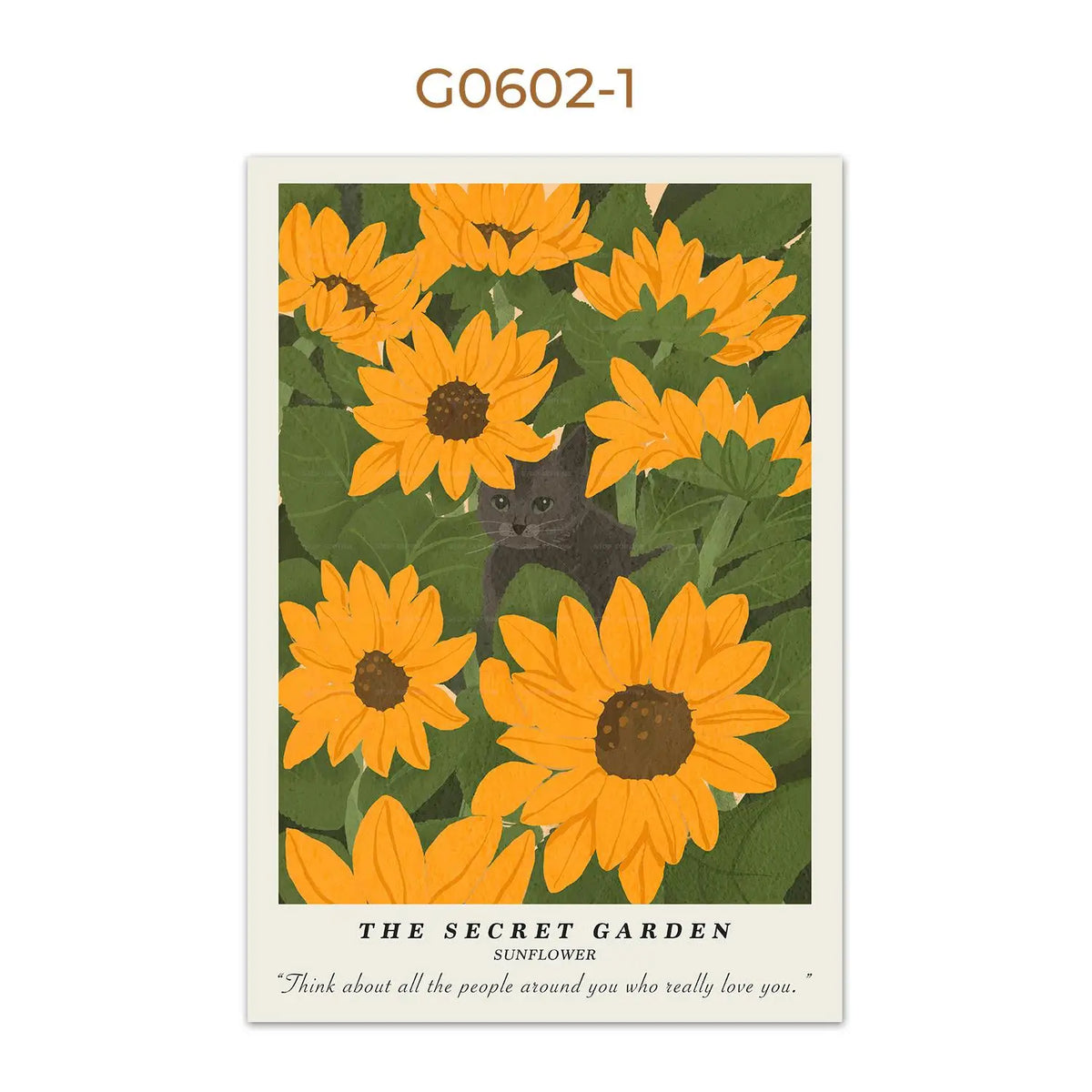 Cat & Sunflower Wall Art Poster – The Secret Garden Print