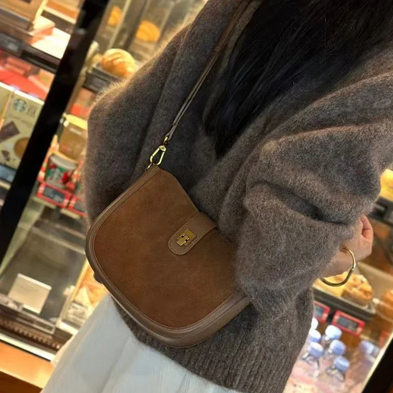 Women's Suede Leather Shoulder Bag – Luxury Mini Satchel Handbag