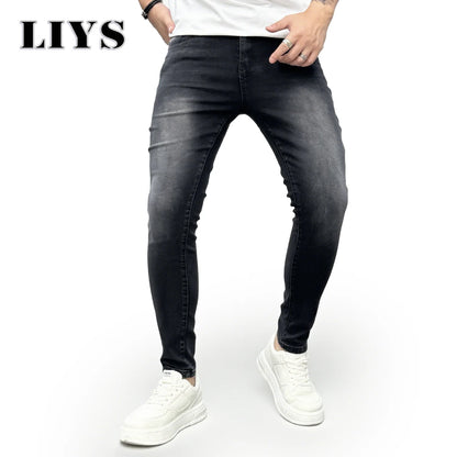 Men's Skinny Jeans – Black Faded Stretch Denim