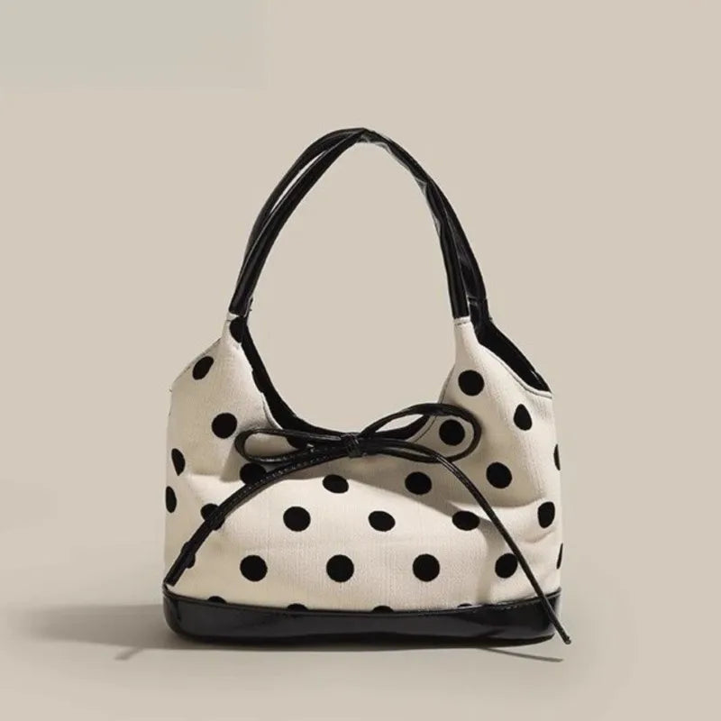 Retro Dot Red Handbag Women Versatile Bow Large Capacity