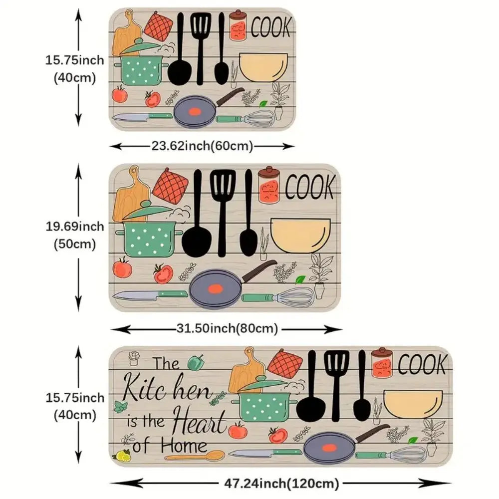 Kitchen Floor Mat Set – Wood-Grain Print, 2-Piece Home Decor Rug