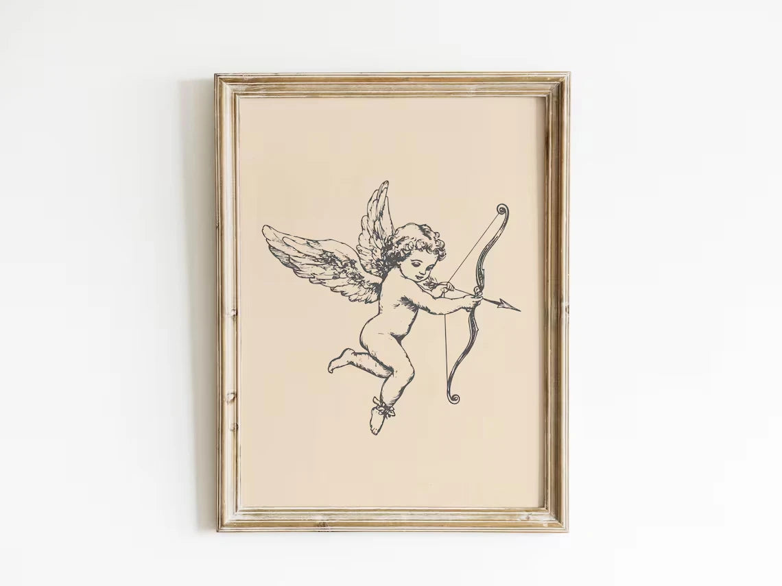 Antique Cupid Wall Art Print – Valentine's Day Romantic Poster