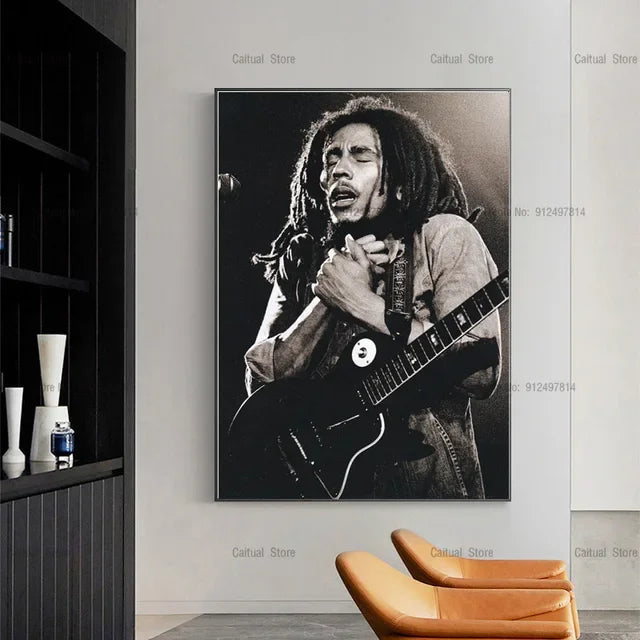 Bob Marley Black & White Canvas Wall Art Print – Music Legend Poster