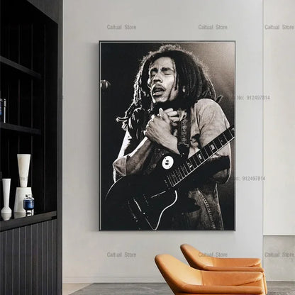 Bob Marley Black & White Canvas Wall Art Print – Music Legend Poster