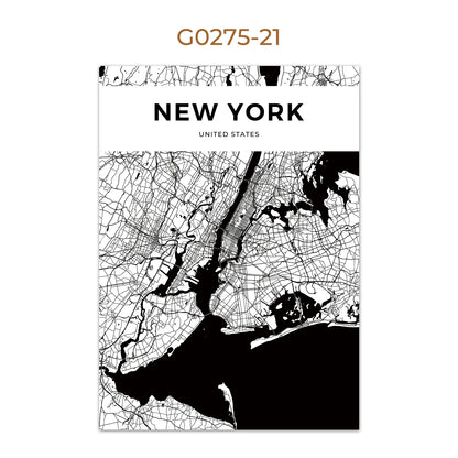World City Map Wall Art Print – Black & White City Poster