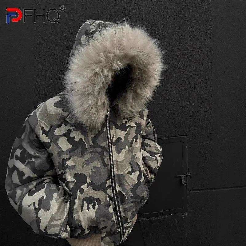 Camouflage Men's Winter Puffer Jacket – Fur Collar Hooded Cotton Coat