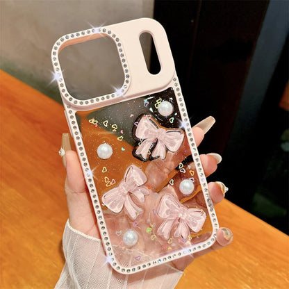 3D Bow Diamond Glitter iPhone Case with Sliding Camera Cover
