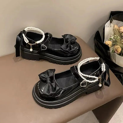Lolita Platform Mary Jane Shoes – Bow & Pearl Ankle Strap