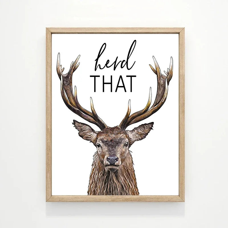 Funny Animal Bathroom Wall Art Poster – Cow, Donkey, Llama, Goat Print