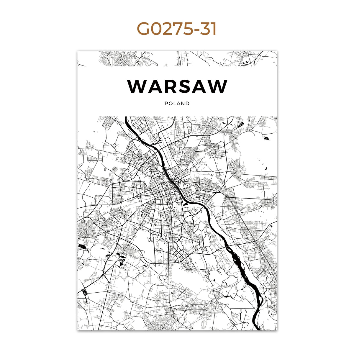 World City Map Wall Art Print – Black & White City Poster