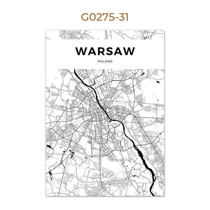 World City Map Wall Art Print – Black & White City Poster