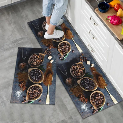 Kitchen Rug Set 2-Piece – Non-Slip Spice Print Floor Mats
