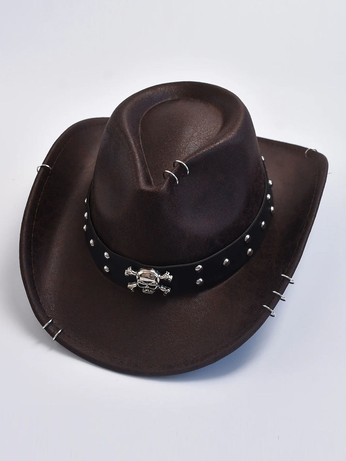 Faux Leather Western Cowboy Hat – Skull Band, Men & Women