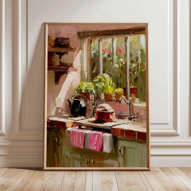 Rustic Kitchen Still Life Poster Vintage Bread Art Print Canvas Oil Painting Style Wall Picture